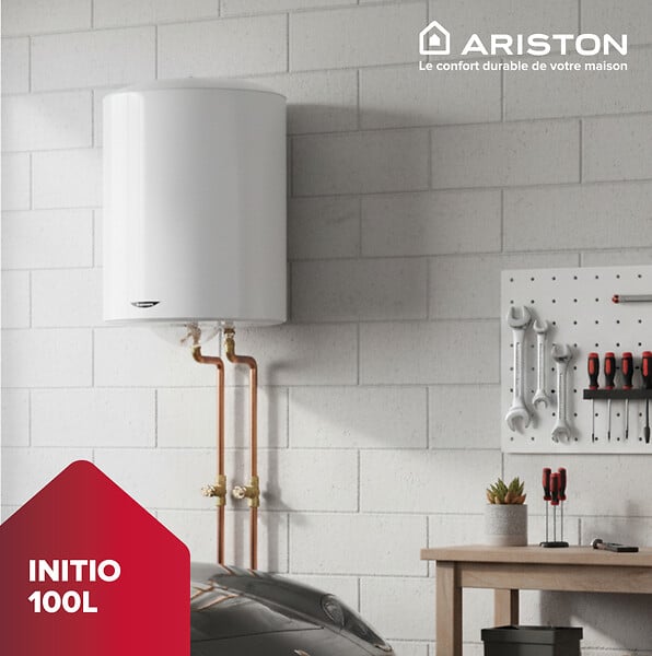 ARISTON - Pack Chauffe-eau Vertical Mural Blindé 100 l Ariston INITIO + Trepied 4090027 + Groupe Sécurité Inox - large