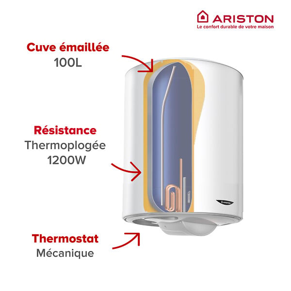 ARISTON - Pack Chauffe-eau Vertical Mural Blindé 100 l Ariston INITIO + Trepied 4090027 + Groupe Sécurité Inox - large
