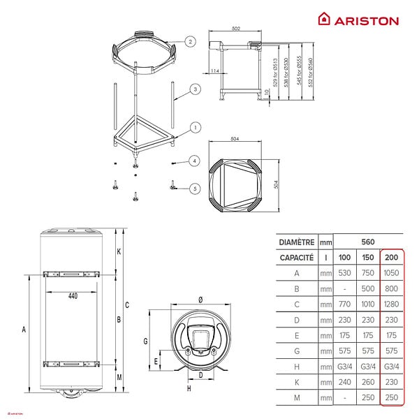 ARISTON - Pack Chauffe-eau Vertical Mural Blindé 100 l Ariston INITIO + Trepied 4090027 + Groupe Sécurité Inox - large