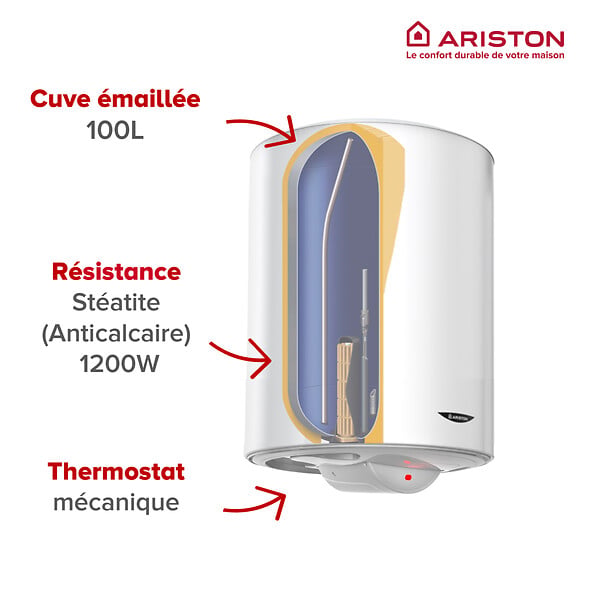 ARISTON - Pack Chauffe-eau Vertical Mural Stéatite 100L Ariston SAGEO + Trepied 4090027 + Groupe Sécurité Inox - large