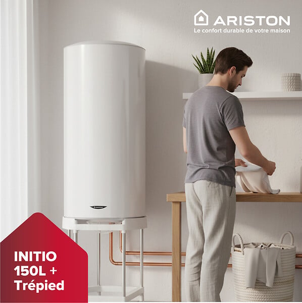 ARISTON - Pack Chauffe-eau Vertical Mural Blindé 150 l Ariston INITIO + Trepied 4090027 + Groupe Sécurité Inox - large