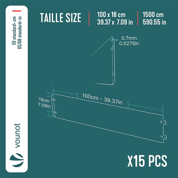 VOUNOT - Lot de 15 Bordure de jardin en métal galvanisé flexible 100x18cm - large