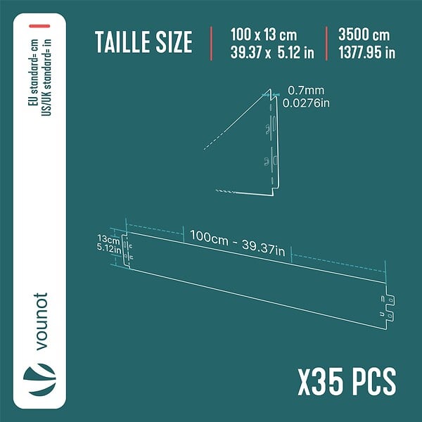 VOUNOT - Lot de 35 Bordure de jardin en métal galvanisé flexible 100x13cm - large