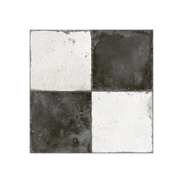 RO'MA NATURE - Carrelage Vintage effet Carreau ciment Noir Damier 45x45x0,95 cm Rovessa - Sol et mur intérieur (vendu par carton de 1 m²) - large