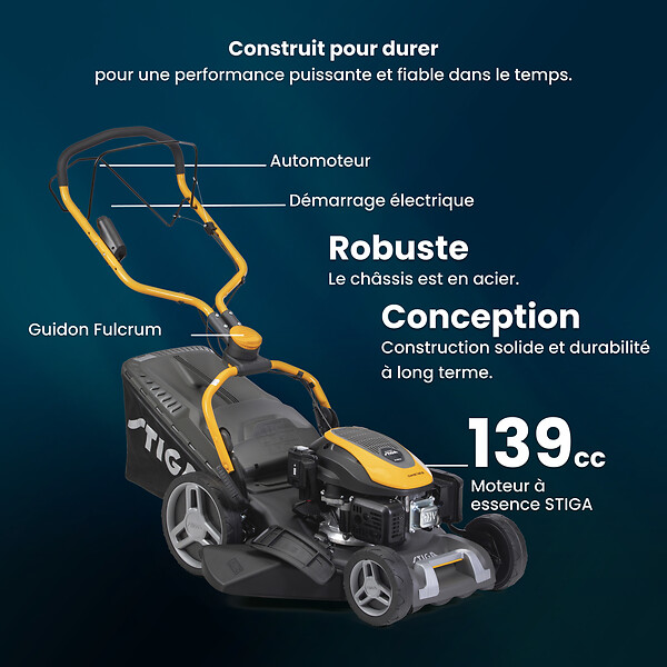 STIGA - Tondeuse autotractée thermique Combi 748 SE - L.46cm - 139cm³ - large