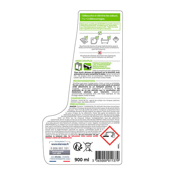 STARWAX - Déboucheur liquide canalisations - Starwax Soluvert -900ml - large