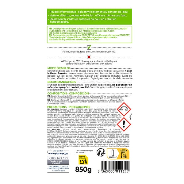 STARWAX - Détartrant WC - Poudre effervescente - 850g - large