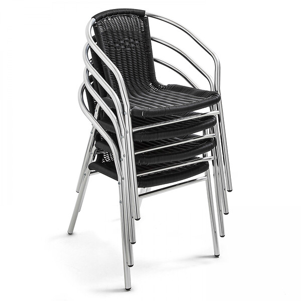 OVIALA - Lot 4 fauteuils de jardin aluminium et résine noir - Saint Germain - large