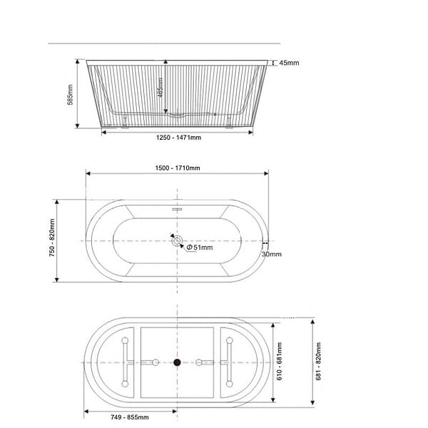STANO - Baignoire îlot cannelée design ovale CORBIN blanche 170 cm - large
