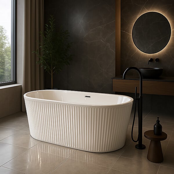STANO - Baignoire îlot cannelée design ovale CORBIN blanche 170 cm - large