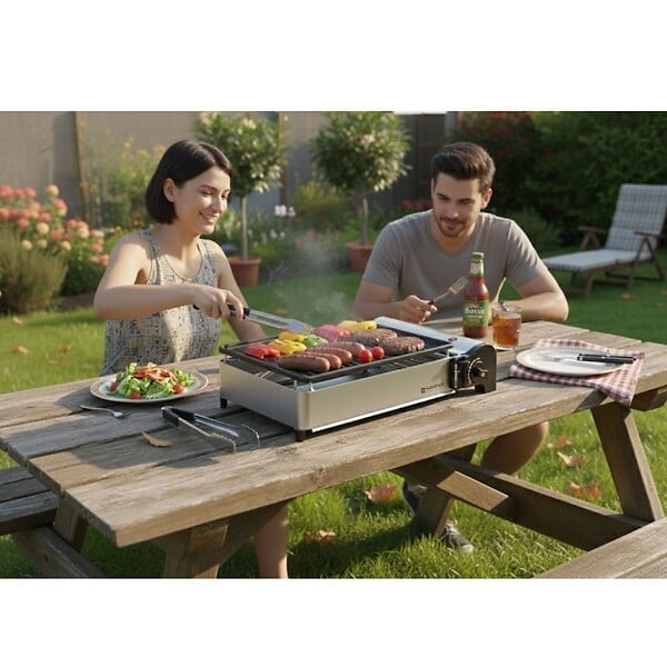 KEMPER - Barbecue à gaz 1900W Grille anti adhesive + 16 cartouches gaz camping KEMPER - large