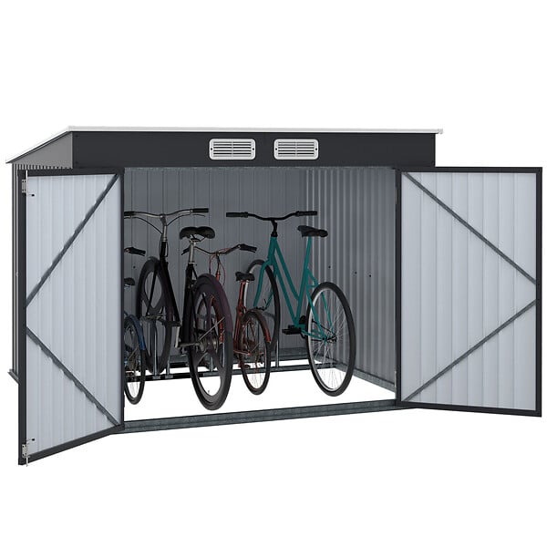 ID MARKET - Abri à vélos en métal gris anthracite verrouillable avec rack pour 4 vélos - large