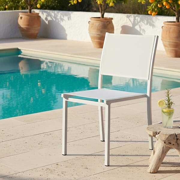 OVIALA - Chaise de jardin aluminium et textilène blanc - Nice - large