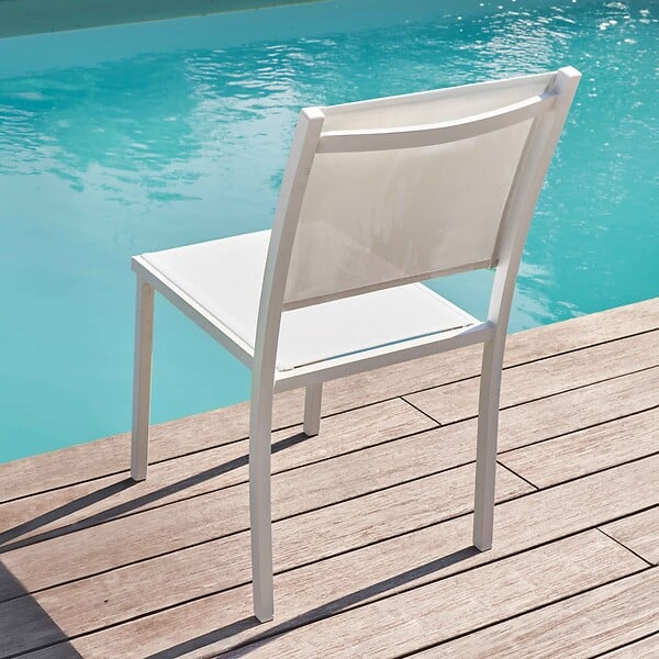 OVIALA - Chaise de jardin aluminium et textilène blanc - Nice - large