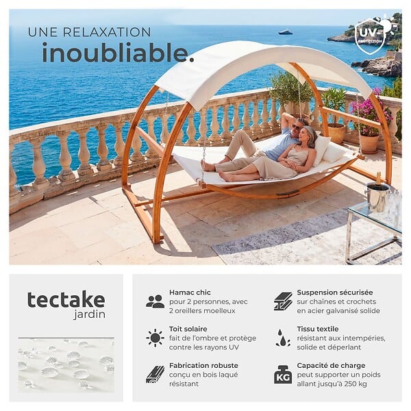 TECTAKE - Hamac LOCARNO pour 2 personnes 328x160x171,5cm marron teck - large
