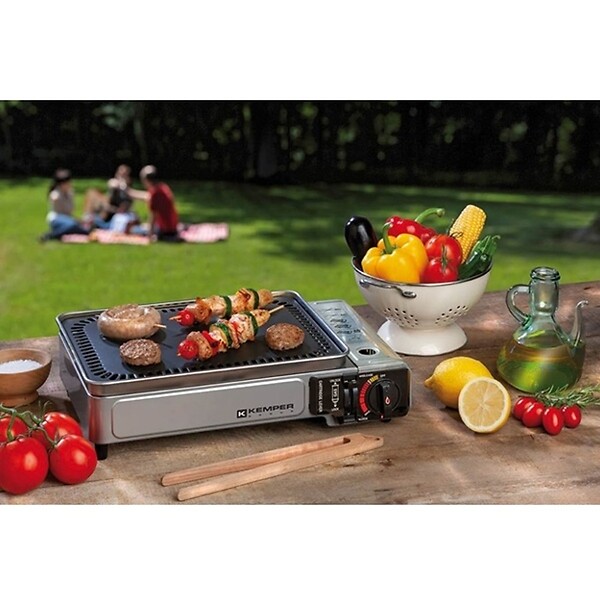 KEMPER - Plancha à gaz portable 2300W + 4 cartouches de gaz + Valise de transport KEMPER - large