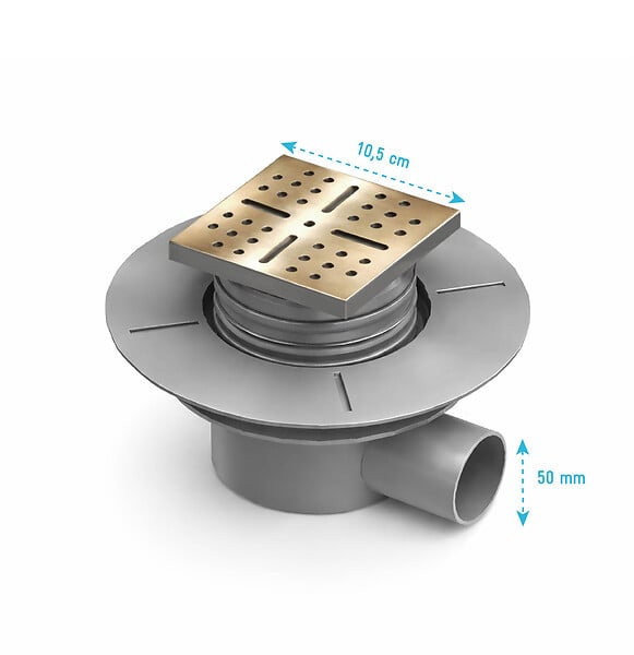 AURLANE - Bonde à sortie HORIZONTALE pour receveur à carreler RAINY - Grille Inox Dorée - large