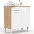 ID MARKET - Buffet bas de cuisine 80 cm CINA plan de travail H.83 cm 2 portes + tiroir façon hêtre et blanc - vignette