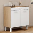 ID MARKET - Buffet bas de cuisine 80 cm CINA plan de travail H.83 cm 2 portes + tiroir façon hêtre et blanc - vignette
