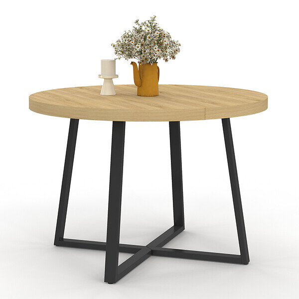 ID MARKET - Table à manger extensible ronde SELMA 4-10 personnes bois et noir 110-200 cm - large