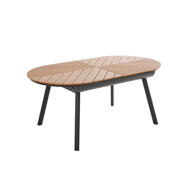 OVIALA - Table de jardin extensible 8 à 10 places effet bois en alu et polywood - Jakarta - large