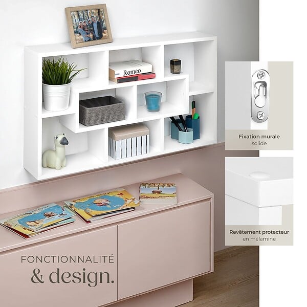 TECTAKE - Étagère murale Kassandra avec 8 compartiments en Bois MDF blanc - large