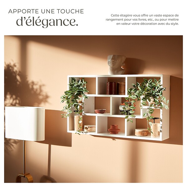TECTAKE - Étagère murale Kassandra avec 8 compartiments en Bois MDF blanc - large