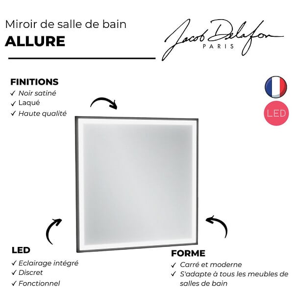 JACOB DELAFON - Miroir Allure 80 x 80 cm, carré LED - large