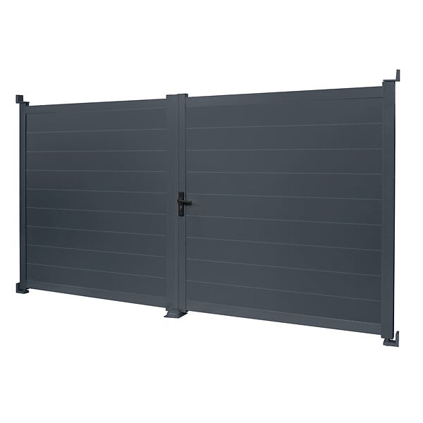 ID MARKET - Portail battant 302x160 cm en aluminium gris anthracite - large