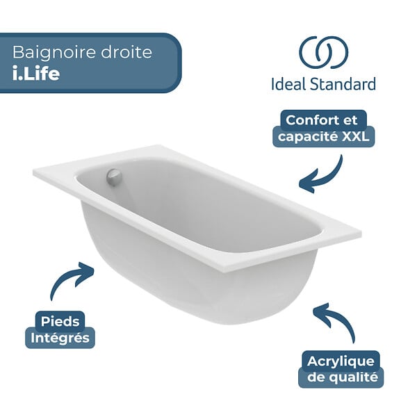 IDEAL STANDARD - Baignoire droite 180 x 80 i.Life - large