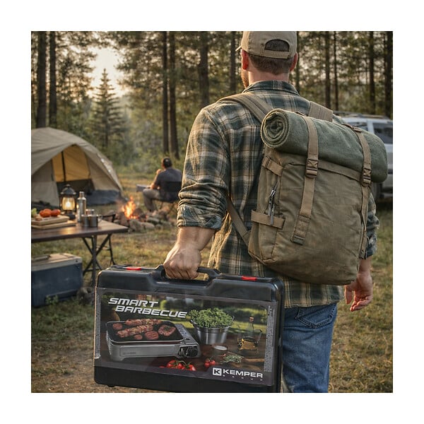 KEMPER - Barbecue à gaz portable 1900W Grille anti adhesive + 8 Cartouches gaz butane - Idéal camping, terrasse, extérieur KEMPER - large
