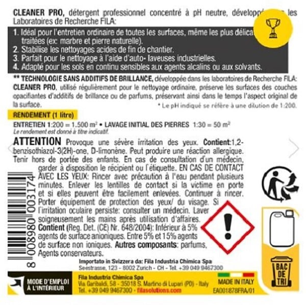 FILA - Détergent neutre universel CLEANER PRO - Bidon 5L- réf : 60500005 - FILA - large
