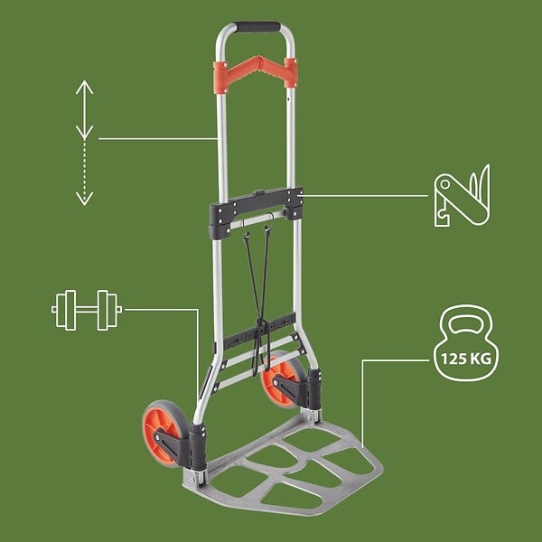 PACK AND MOVE - Pack and Move - Diable pliable en aluminium - 35 x 48 x 119 cm - 130 KG max - Pour déménagement et transport - large
