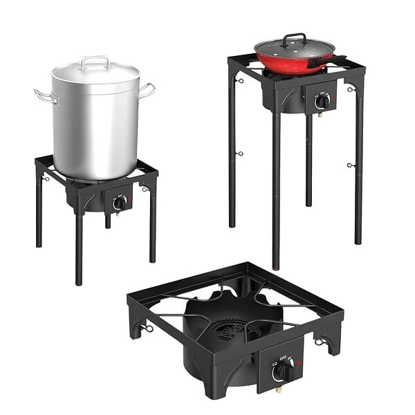 INTEC - Réchaud à Gaz 1 feu Barbecue grill 4,5kW 2en1 Bruleur fonte + Plaque Grill Fonte 40×40cm 3 hauteurs modulables Piezo INTEC - large