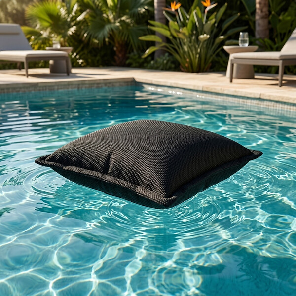 SOO  SANTAI - Coussin piscine flottant 65 × 65 × 25 cm intérieur / extérieur SANS billes de polystyrène – Noir (CF6565-7) - large
