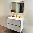 ESSEBAGNO - Musea meuble avec simple lavabo blanc et or brossé - vignette