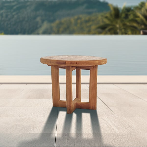 NATUREL - Table d'appoint de jardin en teck massif, 51x51x40.5 cm, forme ronde (NATOFT5151R) - large