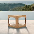 NATUREL - Table d'appoint de jardin en teck massif, 50x50x40 cm, deux plateaux et angle arrondie, fabrication artisanale (NATOFTB5050S) - vignette