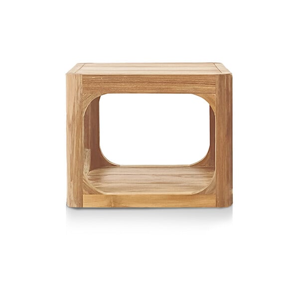 NATUREL - Table d'appoint de jardin en teck massif, 50x50x40 cm, deux plateaux et angle arrondie, fabrication artisanale (NATOFTB5050S) - large
