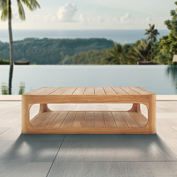 NATUREL - Table basse de jardin en teck massif, 122x86x35 cm, deux plateaux et angle arrondie (NATOFTB12286S) - large