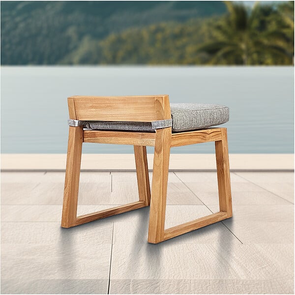 NATUREL - Chaise de table extérieur en teck massif, 50x59.5x56 cm, avec coussins gris perlé, sans dossier (NATOFCH50S) - large