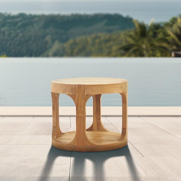 NATUREL - Table d'appoint ronde de jardin en teck massif, 50x50x43 cm, fabrication artisanale, deux plateaux (NATOFTB5050R) - large