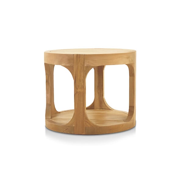 NATUREL - Table d'appoint ronde de jardin en teck massif, 50x50x43 cm, fabrication artisanale, deux plateaux (NATOFTB5050R) - large