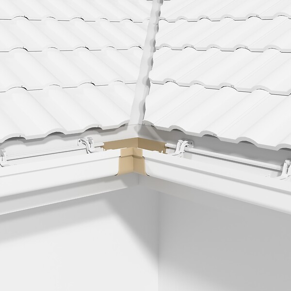 MON MARCHE DECO - Angle int. 90° face plane / Angle ext. 90° face galbée pour Gouttière PVC Moulurée - Sable - large