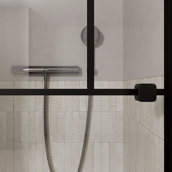 AURLANE - Porte de douche Pivotante Sérigraphie Briques 90x180 cm - Profilé Noir Mat - large