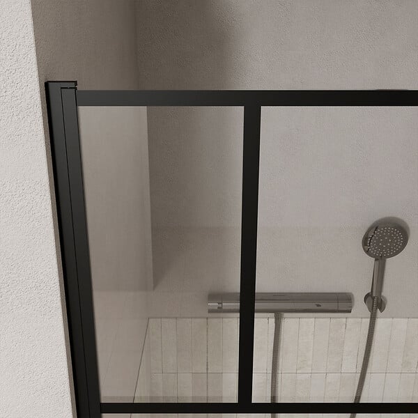 AURLANE - Porte de douche Pivotante 80x180 cm Sérigraphie Noire Motif Brique - Verre Anticalcaire 8mm - large
