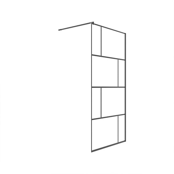 AURLANE - Paroi de retour Sérigraphie Briques 90x180 cm pour Porte de Douche DARK BLOCKS - Profilé Noir Mat - large