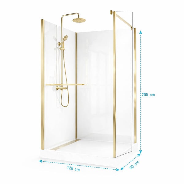 AURLANE - Cabine de Douche à l'Italienne 120x90 Colonne Thermostatique Or Brossé et Receveur Haut Effet Pierre - large
