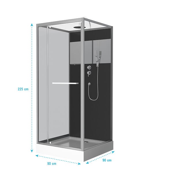AURLANE - Cabine de Douche Carrée 90x90cm Porte Pivotante - Fond Noir avec bande effet miroir - SQUARE STRIPE - large