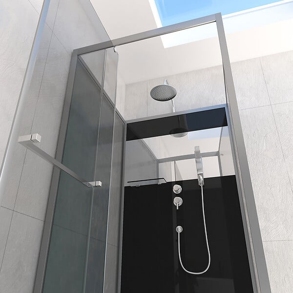 AURLANE - Cabine de Douche Carrée 90x90cm Porte Pivotante - Fond Noir avec bande effet miroir - SQUARE STRIPE - large